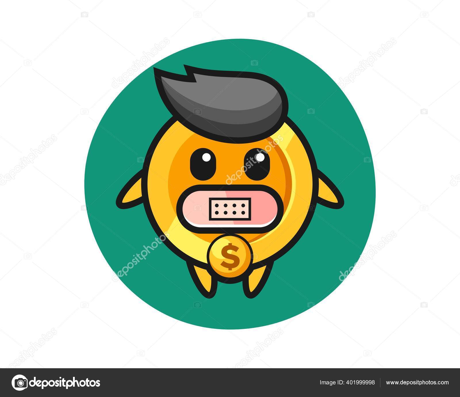 Karikatur Einer Dollarmünze Mit Klebeband Auf Dem Mund Stock ...