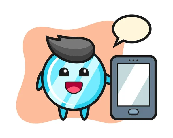 Mirror Illustration Cartoon Holding Smartphone — Stock Vector