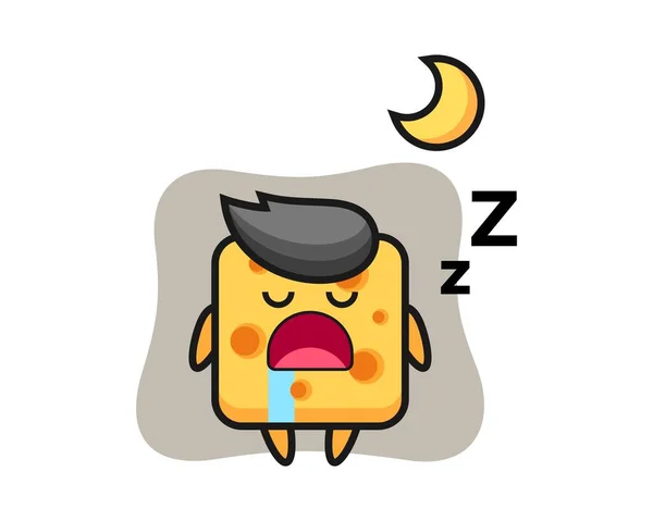 Formaggio Personaggio Illustrazione Dormire Notte — Vettoriale Stock