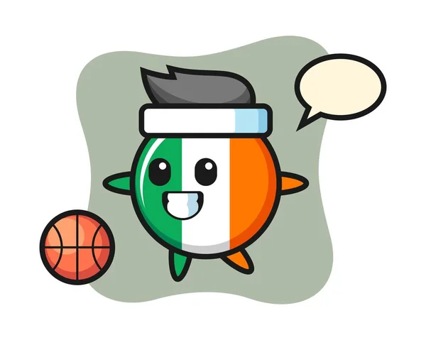 Illustration Ireland Flagga Märke Tecknad Att Spela Basket — Stock vektor