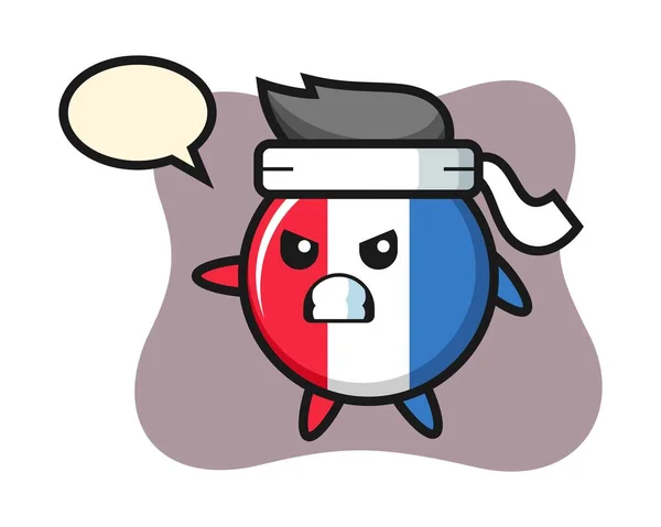 法国国旗徽章卡通画作为空手道选手 — 图库矢量图片