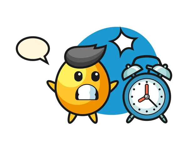 Cartoon Illustration Golden Egg Surprised Giant Alarm Clock — Stock Vector
