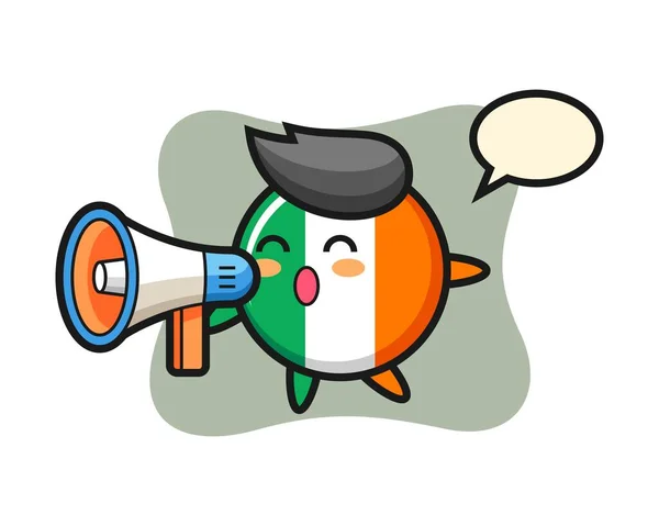 Irischen Flagge Abzeichen Zeichen Illustration Hält Ein Megafon — Stockvektor
