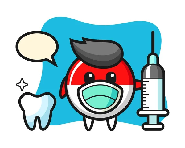 Carácter Mascota Insignia Bandera Indonesia Como Dentista — Vector de stock