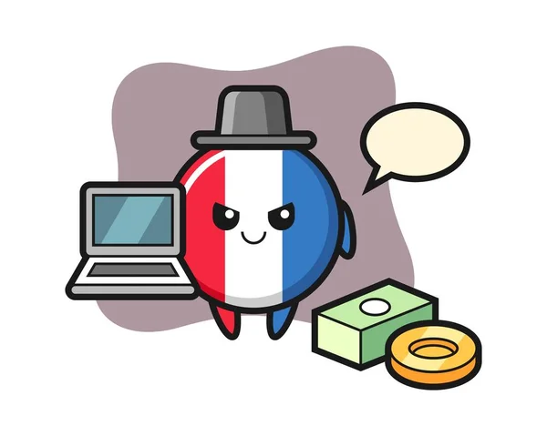 Maskoten Illustration Frankrike Flagga Märke Som Hacker — Stock vektor