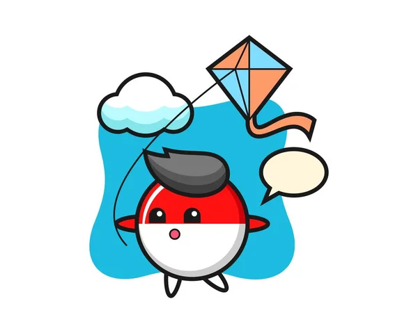 Indonésia Bandeira Emblema Mascote Ilustração Está Jogando Pipa — Vetor de Stock