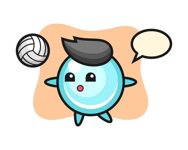 Personaje Dibujos Animados Burbuja Está Jugando Voleibol — Vector de stock