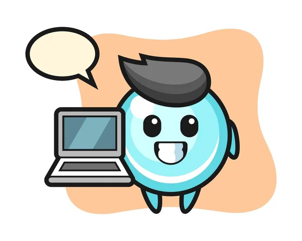 Ilustração Mascote Bolha Com Laptop — Vetor de Stock