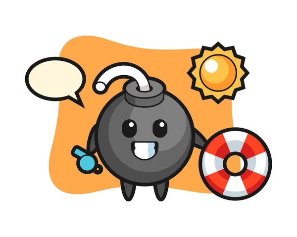 Cartoon Mascot Bomb Beach Guard — Stock Vector