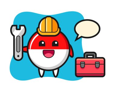 Bir tamirci olarak Endonezya bayrağının maskot karikatürü