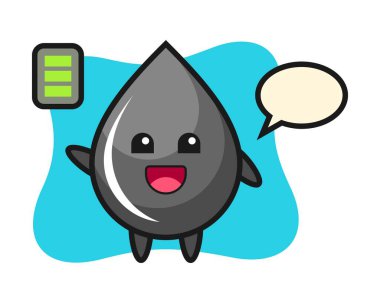 Yağ damlası maskotu karakteri enerjik bir jestle