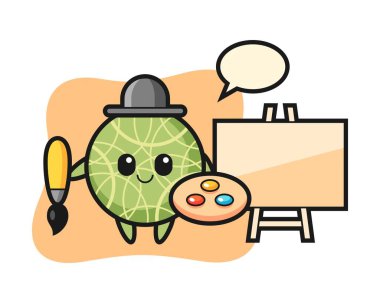 Bir ressam olarak kavun maskotu tasviri