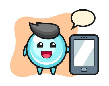 Baloncuk çizimi karikatürü akıllı telefon tutuyor.