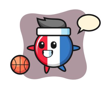 Fransa bayrağı karikatürü basketbol oynuyor.