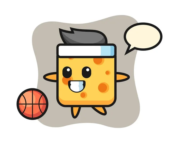 Εικονογράφηση Των Κινουμένων Σχεδίων Τυρί Παίζει Μπάσκετ — Διανυσματικό Αρχείο