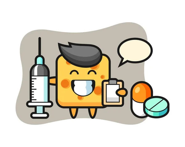 Mascota Ilustración Queso Como Médico — Archivo Imágenes Vectoriales