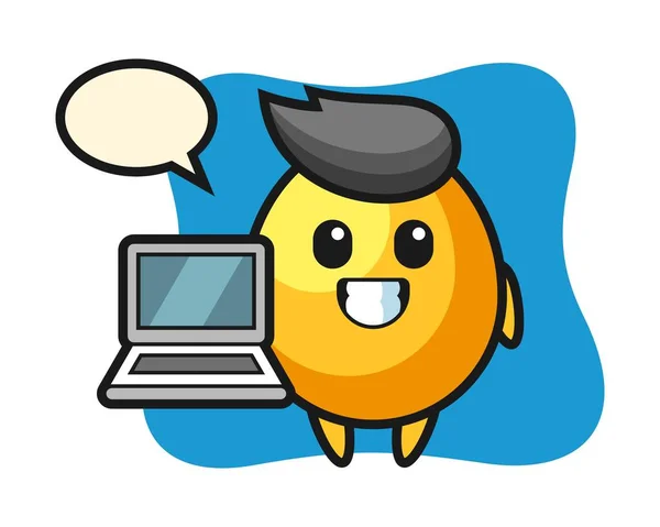 Ilustração Mascote Ovo Dourado Com Laptop — Vetor de Stock