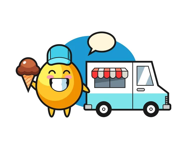 Desenhos Animados Mascote Ovo Dourado Com Caminhão Sorvete — Vetor de Stock