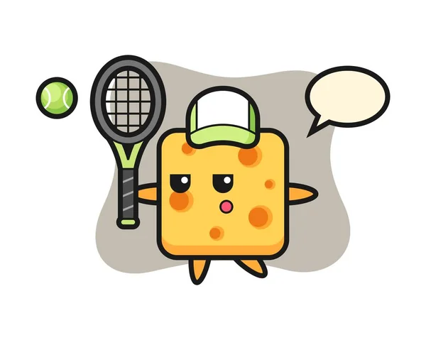 Zeichentrickfigur Käse Als Tennisspieler — Stockvektor