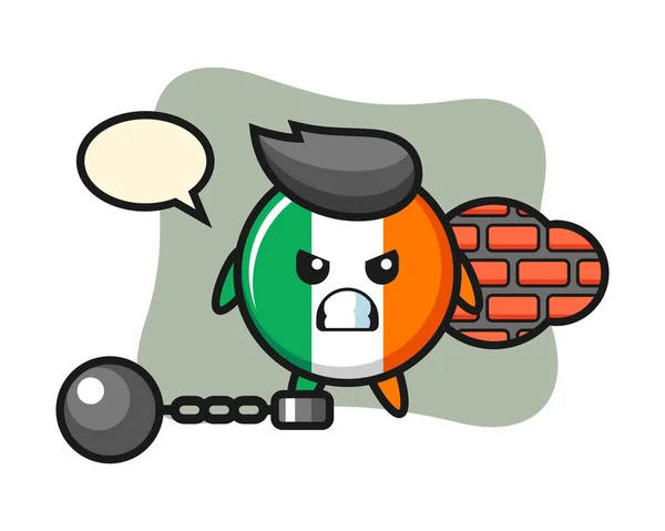 Mascote Caráter Emblema Bandeira Irlandesa Como Prisioneiro —  Vetores de Stock