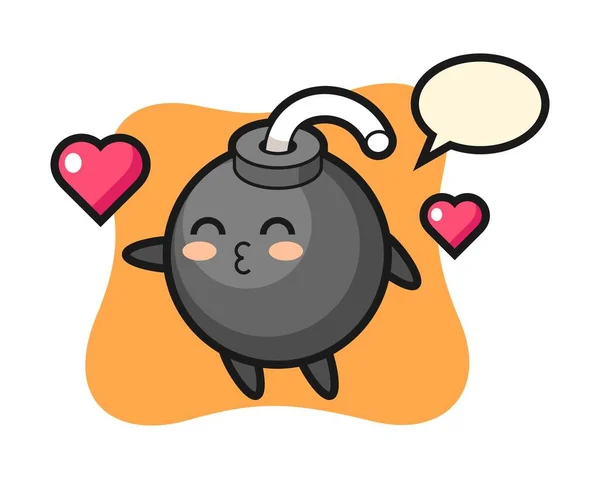 Bomba Personaje Dibujos Animados Con Gesto Beso — Vector de stock