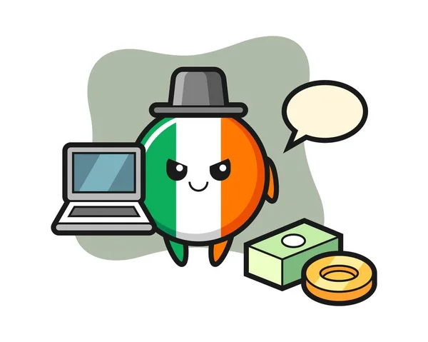 Maskoten Illustration Irland Flagga Märke Som Hacker — Stock vektor