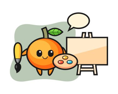 Mandarin turuncu maskotunun bir ressam olarak tasviri