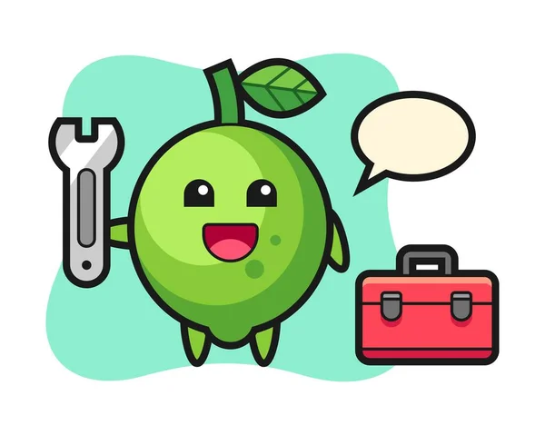 Mascot Cartoon Lime Mechanic — Stock Vector