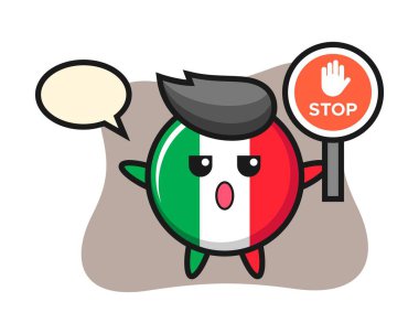 İtalyan bayraklı rozet tasviri elinde dur işareti var