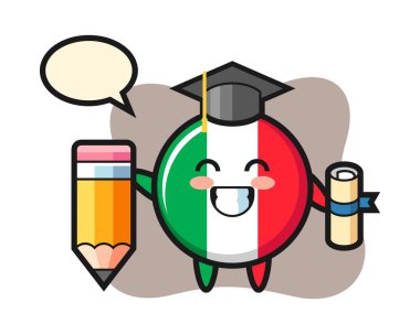 İtalya bayrak tasviri karikatürü dev bir kalemle mezuniyet.