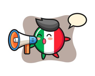 İtalya bayraklı rozet tasviri elinde bir megafon tutuyor