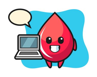 Dizüstü bilgisayarla kan damlasının maskot çizimi