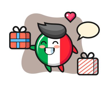 İtalyan bayrak maskotu karikatürü hediyeyi veriyor