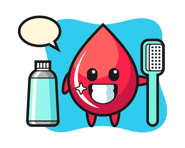 Mascota Ilustración Gota Sangre Con Cepillo Dientes — Archivo Imágenes Vectoriales