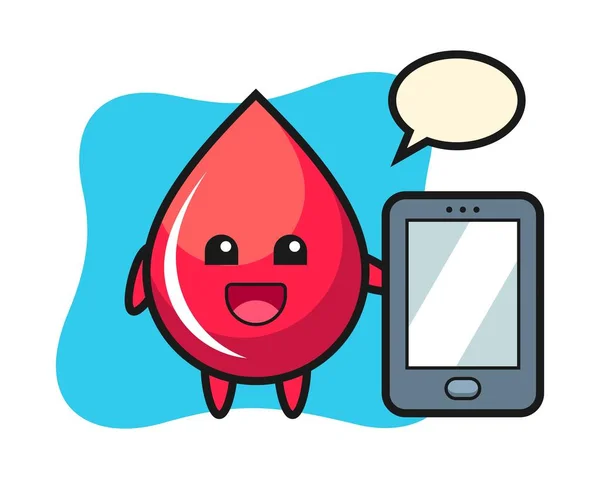 Bluttropfenillustration Karikatur Die Ein Smartphone Hält — Stockvektor