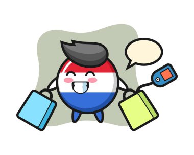 Hollanda bayrağı maskotu. Elinde alışveriş çantası var.