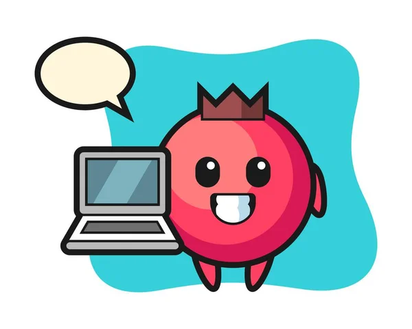 Ilustração Mascote Cranberry Com Laptop —  Vetores de Stock