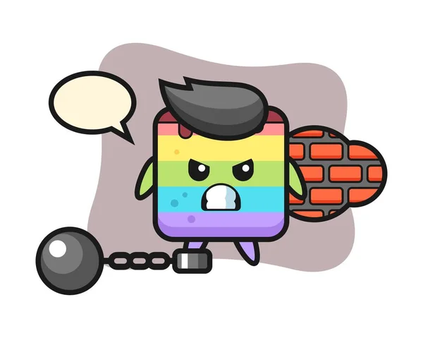 Mascote Caráter Bolo Arco Íris Como Prisioneiro — Vetor de Stock