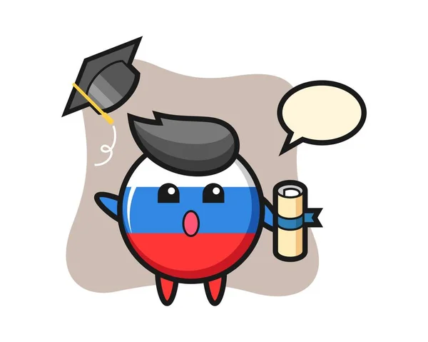 Illustration Russia Flag Badge Cartoon Throwing Hat Graduation — Stock Vector