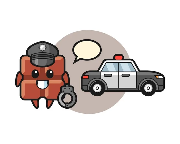 Dibujos Animados Mascota Barra Chocolate Como Policía — Vector de stock