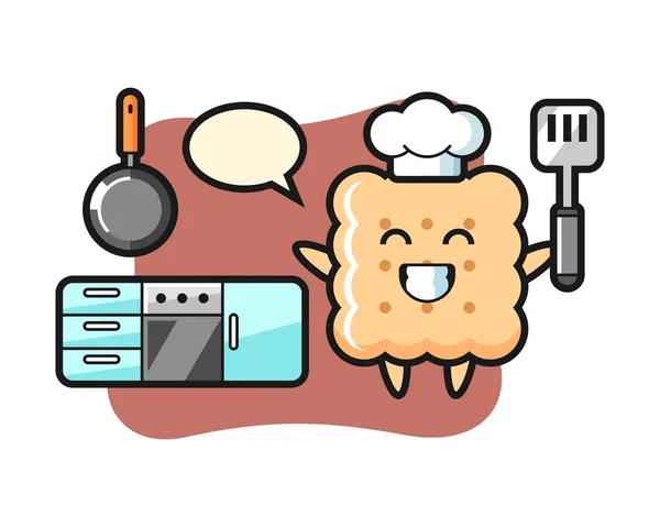 Aşçı Olarak Kraker Karakteri Çizimi Yemek Pişiriyor — Stok Vektör