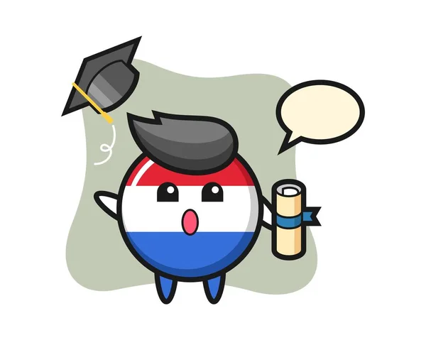 香港国旗徽章卡通片在毕业典礼上抛出礼帽的图例 — 图库矢量图片