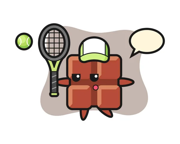 Cartoon Figur Eines Schokoriegels Als Tennisspieler — Stockvektor