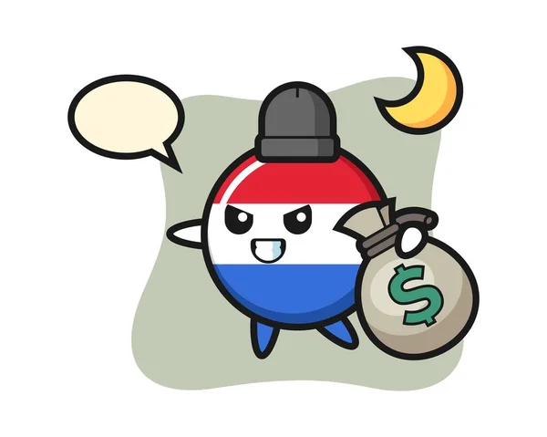 Illustratie Van Nederlandse Vlag Cartoon Gestolen Het Geld — Stockvector