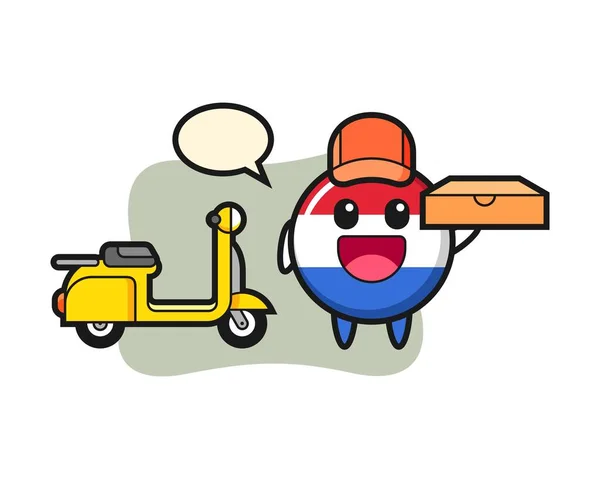 Εικόνα Χαρακτήρα Του Σήματος Σημαία Κάτω Χώρες Ντελιβεράς Πίτσα — Διανυσματικό Αρχείο