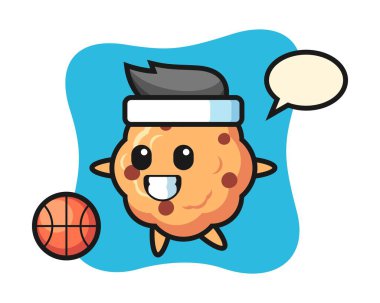 Çikolata parçalı kurabiye çizgi filmi basketbol oynuyor.