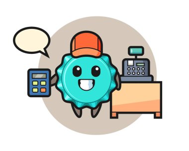 Kasiyer olarak şişe kapağı karakteri tasviri