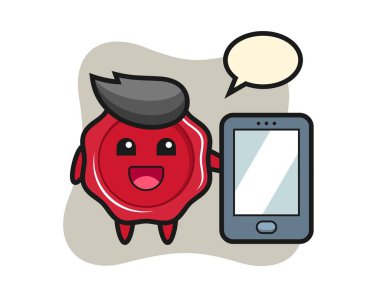 Akıllı telefon taşıyan balmumu illüstrasyon karikatürü mühürleniyor