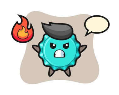 Şişe kapağı karakteri karikatürü kızgın bir hareketle