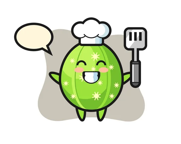 Ilustración Carácter Cactus Como Chef Está Cocinando — Vector de stock